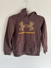 Under Armour Boys Brown Outdoor Fleece Lined Hoodie Front Pocket Size Small