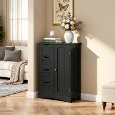 Black Bathroom Storage Cabinet with Adjustable Shelf Floor Storage Cupboard