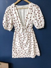 SIM & SAM Early 1960s Vibe V-Neck Puff Sleeve Mini Dress Brown Polka Dots White