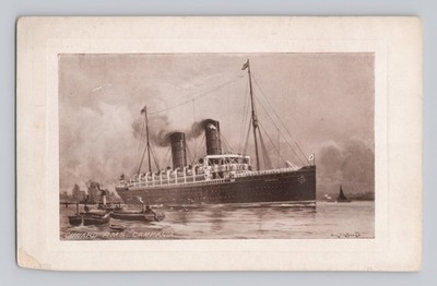 Cunard Line RMS Campania Steamship Oceanliner at sea antique Postcard