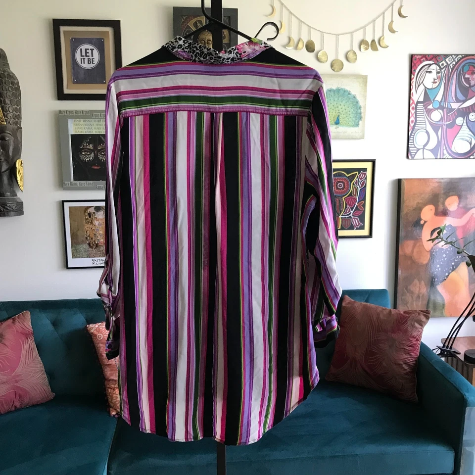 Blusa túnica COMO VINTAGE talla L funky púrpura y rosa floral a rayas estampado animal Foto 3 de 4