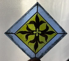 S35 Antique Vtg 3"x3” Square Colorful 1920s Floral Flower Stained Glass Tiles