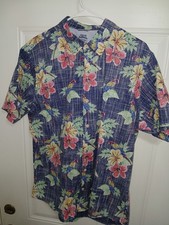IZOD Saltwater Relaxed Classics Men's Floral Hawaiian Cotton Button-Up Shirt L