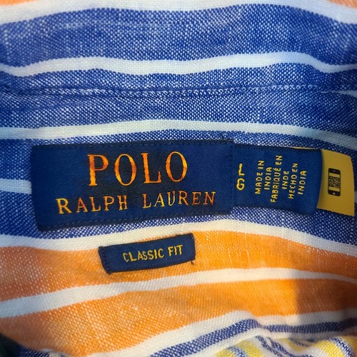 Polo Ralph Lauren Camp Shirt Men Large Multi Striped 100% Linen Loop Collar - Picture 7 of 8