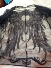 Black Lace Heart And Feathers Cardigan Duster XL