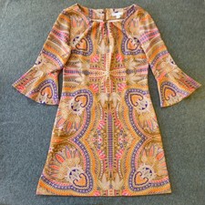 Vintage 70s Inspired NY&C Shift Dress Size Medium Paisley Bell Sleeve Stretch