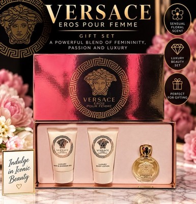 Versace Eros Pour Femme Eau De Parfum 3pc Miniature Gift Set For Women