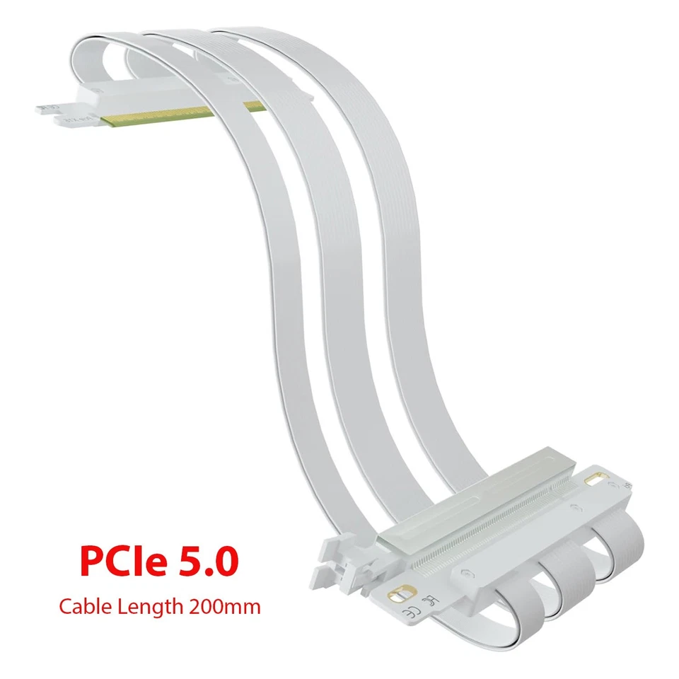 GPU Gen 4/5.0 Riser Cable - 3 Versions - 200mm - White/ Black/Silver Extra Flex - Image 2 of 4