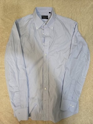 Spier & Mackay Extra Slim Blue Stripe Button Down Dress Shirt Men 16.5 35