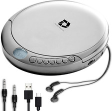 CD Player Portable with 60 Second anti Skip, Stereo Earbuds, Includes Aux in Cab