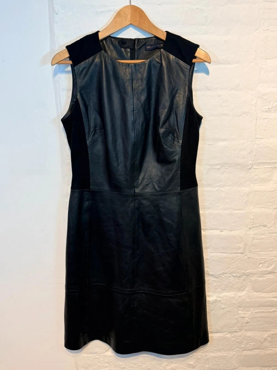 knee length dresses for ladies Terri Black Ruched Faux Leather Midi Dress