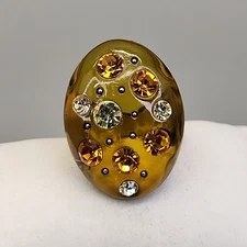 Acrylic Rhinestone Ring Green Oval Chunky Orange Yellow 6