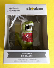 Hallmark Shoebox Dinosaur Hanging Christmas Ornament Green Red White Plastic