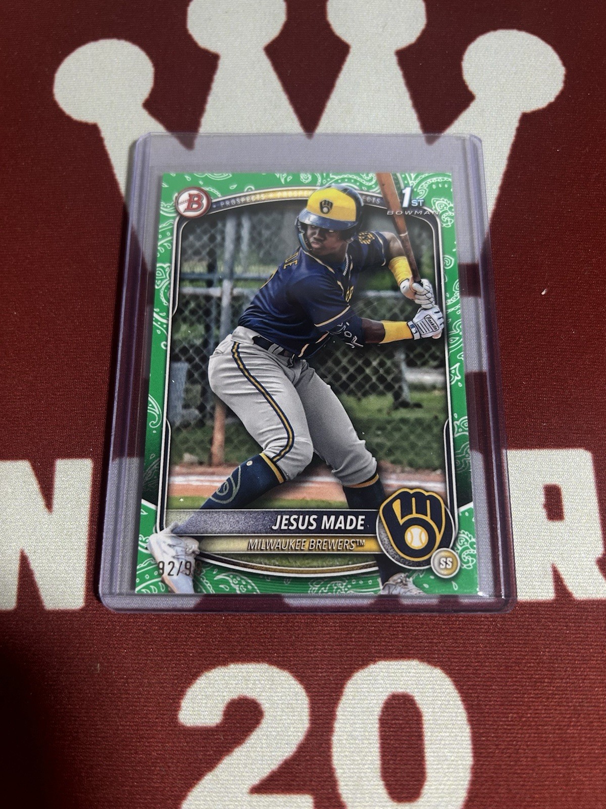2025 Bowman Jesus Made 1st Bowman Green Bandana Parallel /99 Brewers