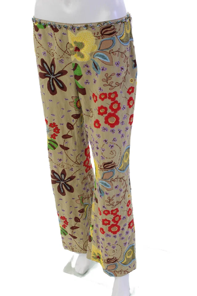 Philosophy Mujer Algodón Cuentas Cremallera Pierna Ancha Acampanado Floral Pantalones Desnudo Talla 08 Foto 2 de 4