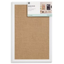 20"x 30" Burlap Bulletin Board White Wood Frame: Cork Board for Wall