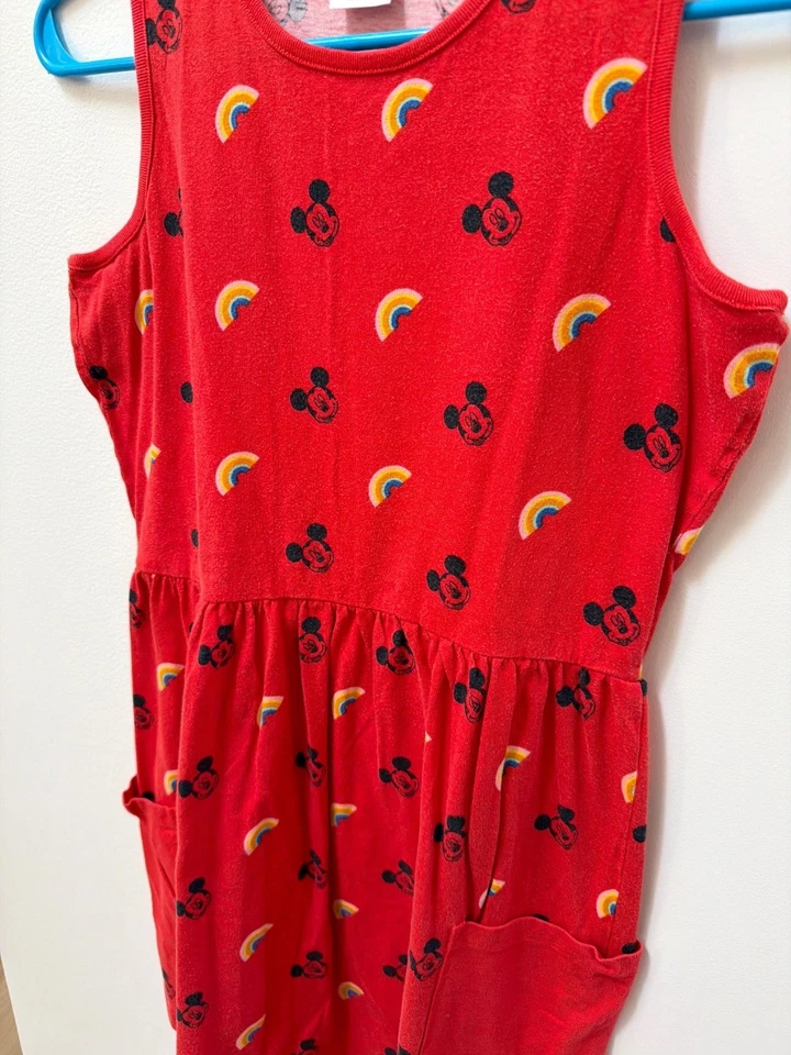 Disney Hanna Andersson Girls Red Mickey Mouse & Rainbow Dress W/ Pockets Size L - Image 2 of 4