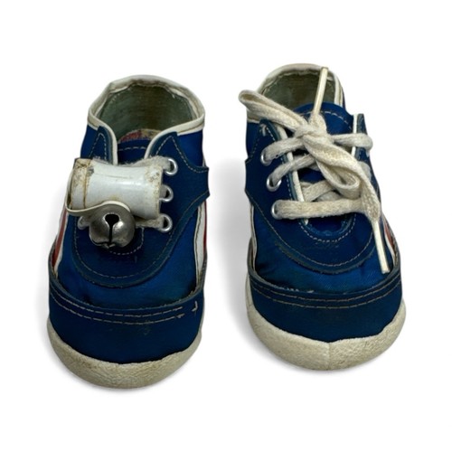 Vintage 80s Dyna Blue Suede Canvas Retro Sneakers Lace Keeper Walking Bell Sz 4 - Picture 2 of 11