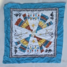 VTG 1960s SOUTHWESTERN NATIVE AMERICAN THEME SCARF 21 3/4" COTTON POLY BLEND