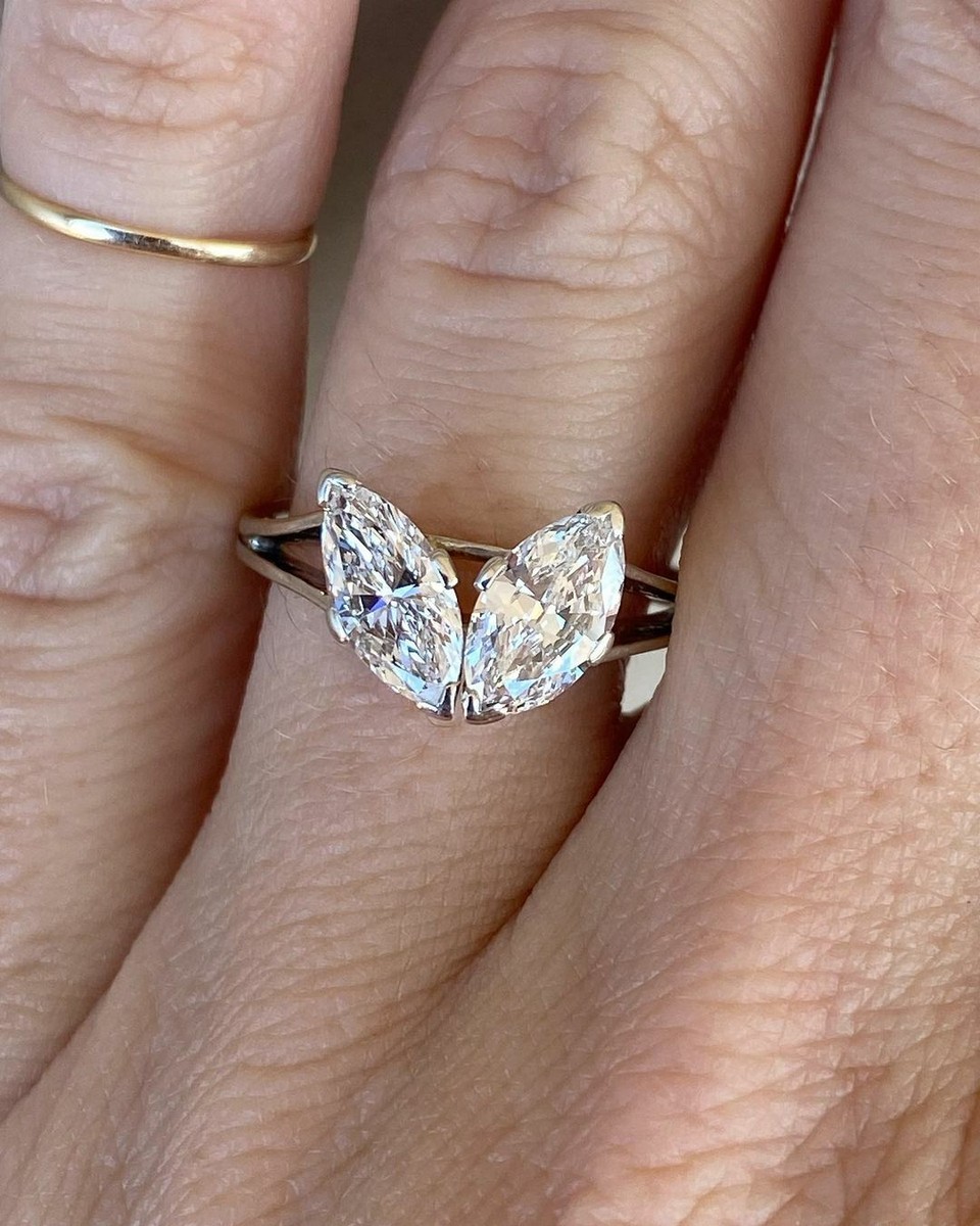 Toi Et Moi Engagement Ring, Two Stone Marquise Shape Ring In 925
