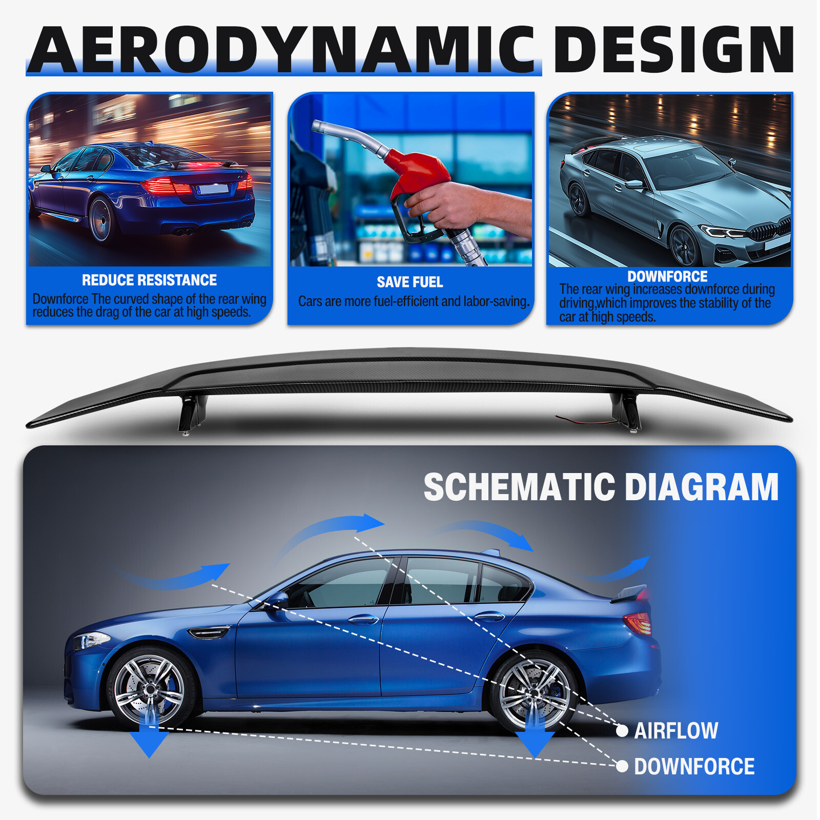 Carbon Fiber Style 52" Rear Trunk Spoiler Wing w/Brake Light For Lexus LFA Coupe
