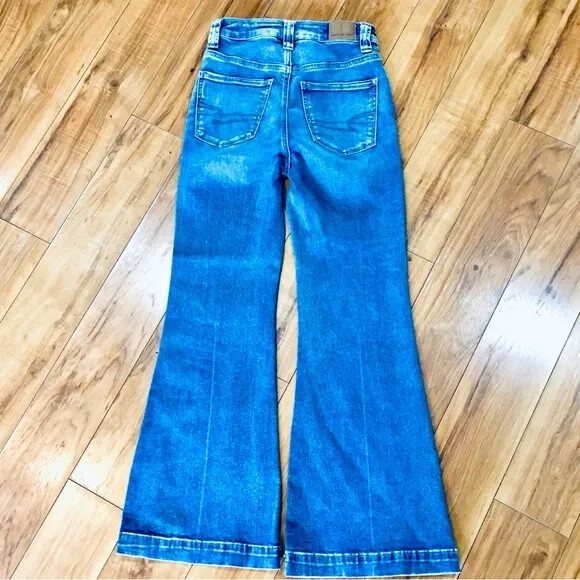 American Eagle AEO denim jeans flare wide leg boho hi rise vintage style 2 short image 4