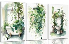 3Pcs Framed Botanical Bathroom Wall Art Sage Green Leaves canvas Posters Prin...