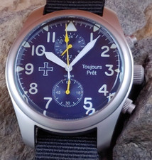 Toujours Pret GMT military field watch. Blasted stainless steel - Blue