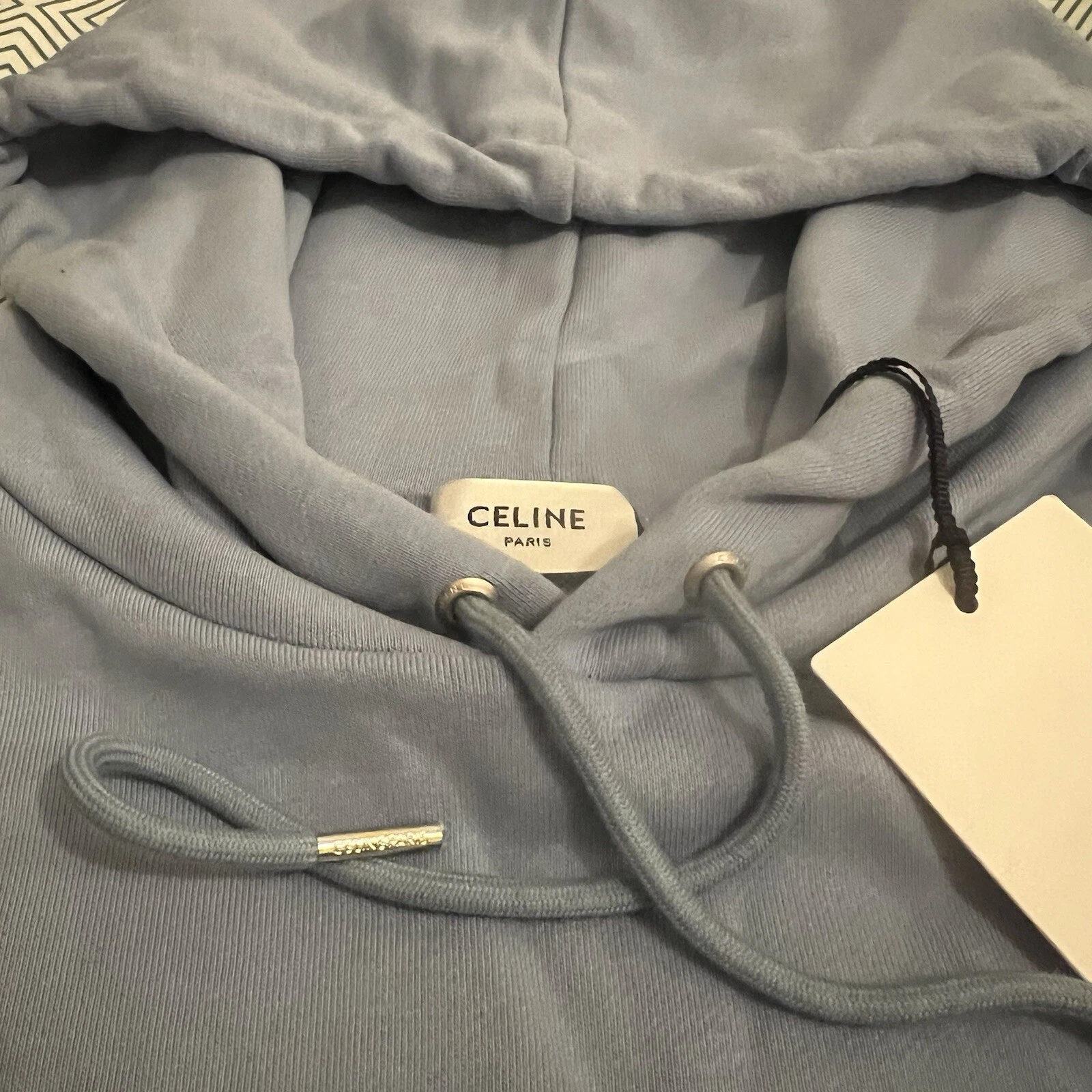 CELINE FELPA CON CAPPUCCIO SCIOLTA IN PILE DI COTONE BLU NERO TAGLIA MEDIA
