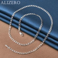 ALIZERO 925 Sterling Silver 4MM Side Chain Necklace Women Men Fashion Jewelry