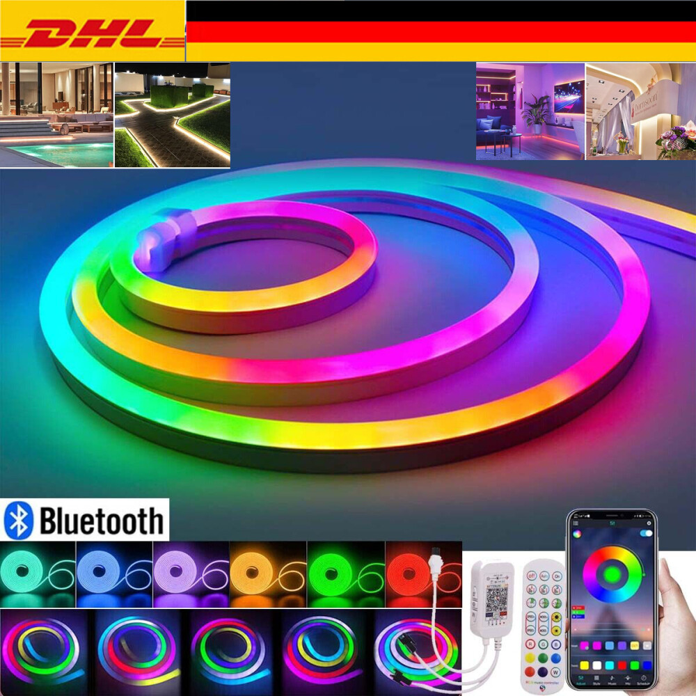 5m RGB IC Neon LED Streifen - Bluetooth App Steuerung IP67 Wasserdicht