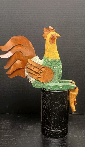 Vintage Primitive Farmhouse Distressed Wood & Tin Rooster Shelf Sitter... - Picture 2 of 7