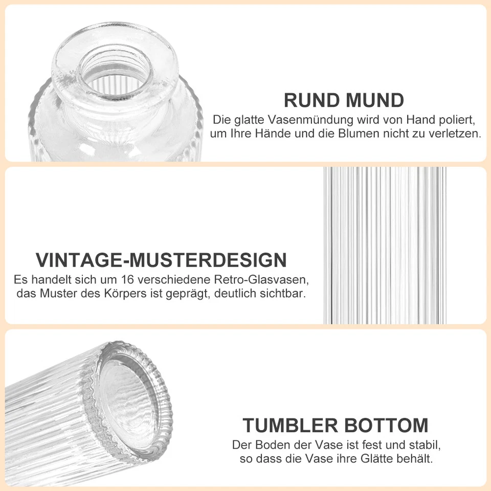16 Mini Glasvasen für Tischdeko kleine Vasen Hochzeitsdeko Vintage Vasen Deko - Bild 4 von 4