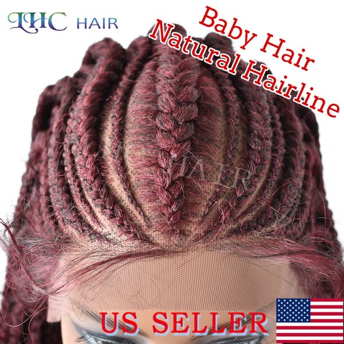 Swiss Lace Front Cornrow Women Long Wig Lightweight Kanekalon Box Braided Hair - Picture 44 of 50