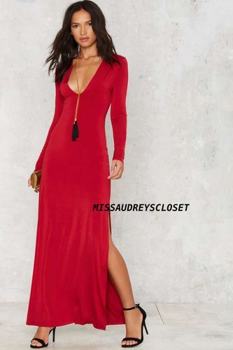 NEW Nasty Gal Sunrise Poison Maxi Dress Sexy DEEP Red Side Slit Gown SMALL S NWT - Picture 2 of 11