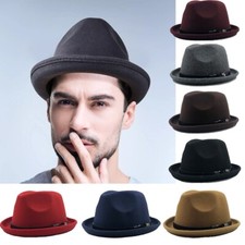 Unisex Classic British Jazz Style Wool Blend Black Belt Buckle Felt Fedora Hat
