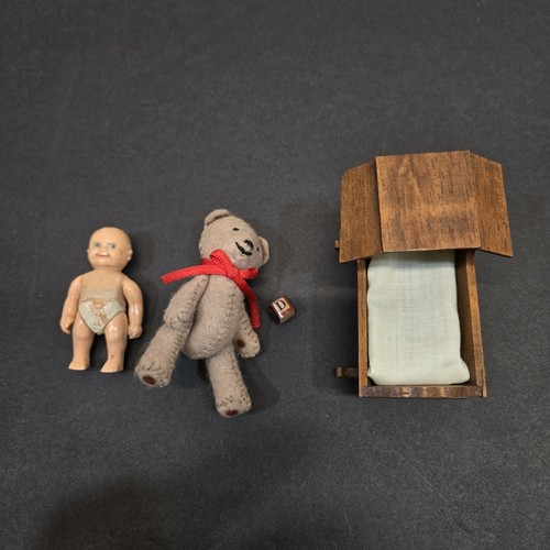 Vintage 1977 Dollhouse Miniature Baby Crib Rocking Cradle Wooden With ...