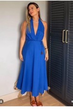 NWT_ZARA WOMAN SS23 LINEN BLEND MIDI DRESS BLUE Size M