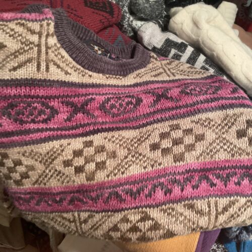 15 VINTAGE 80s 90s Mens SWEATER LOT Winter Geometric Fair Isle Aztec RESELLER - Picture 4 of 18