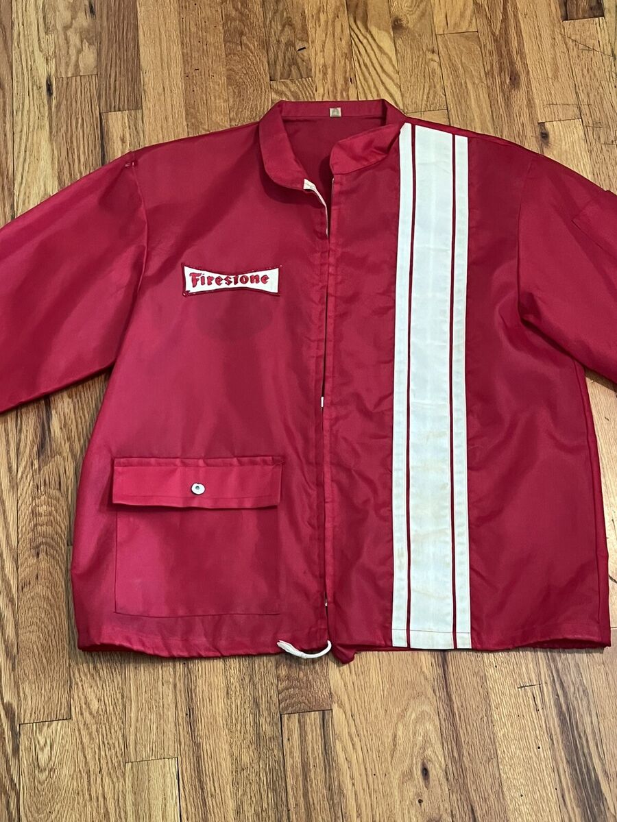 VINTAGE 60s-70s FIRESTONE RED RACING NYLON JACKET WINDBREAKER SIZE L DRAWSTRING VINTAGE 60s-70s FIRESTONE RED RACING NYLON JACKET WINDBREAKER SIZE L DRAWSTRING