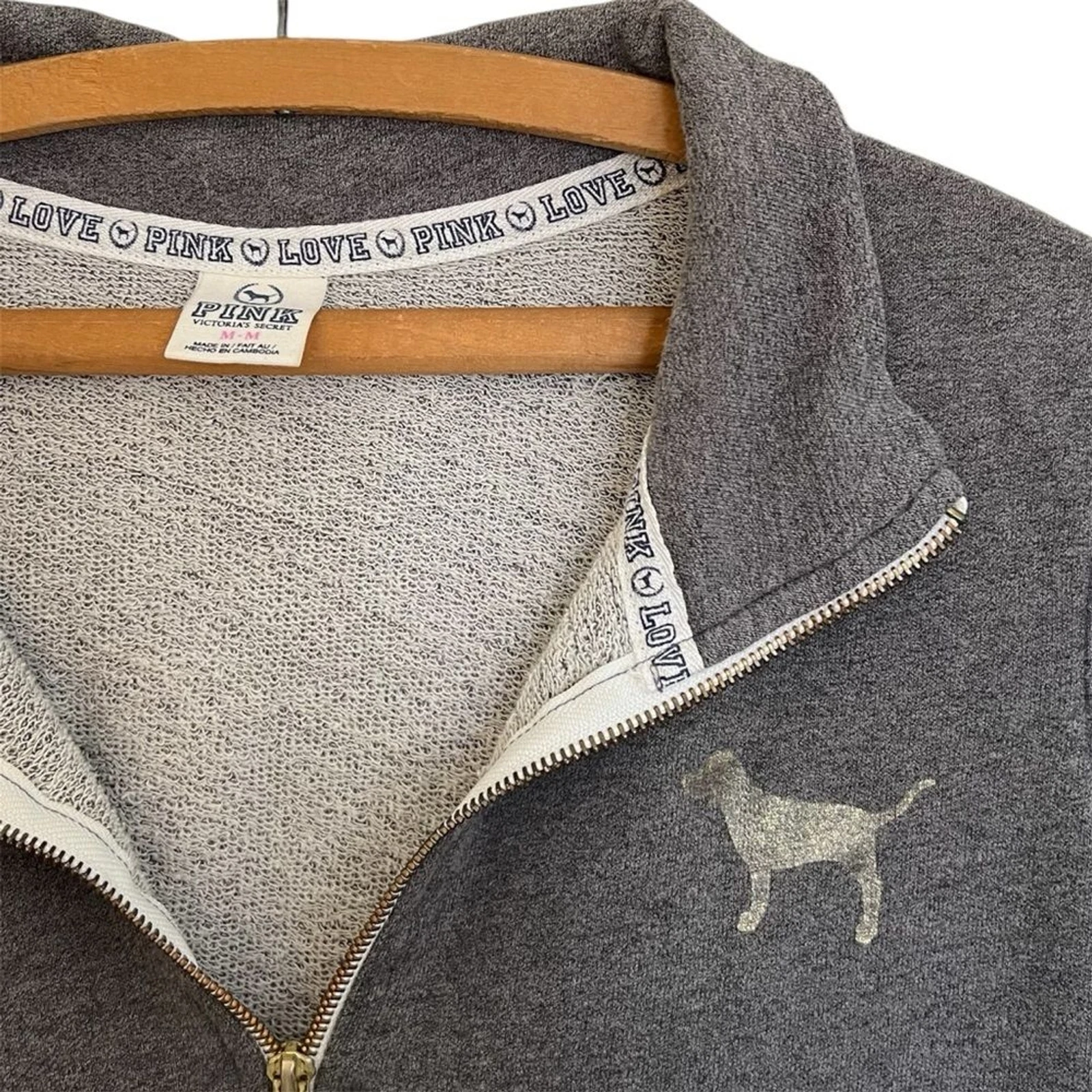 UNDERCOVER Y2K ROSA Victoria's Secret Grigio Felpa con Cappuccio Giacca Love Rosa Vintage Donna M