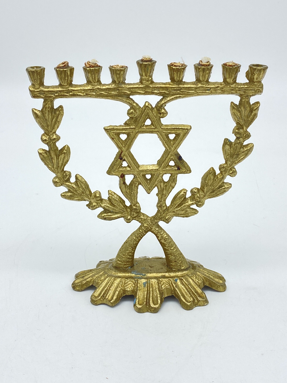 Wainberg Menorah Star of David Hanukkah Candle Holder Gold Tone Metal