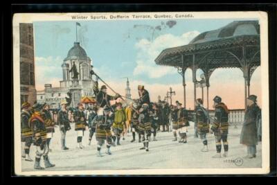 Vintage Postcard Dufferin Terrace Quebec Canada to US Winter Ice Sports 1927