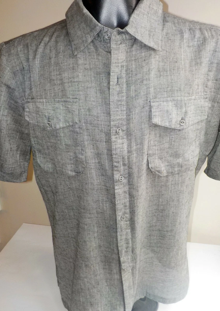 Nicholas K SS Linen Shirt 2 way Zip Front /Covered Buttons Gray SZ