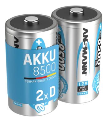 ANSMANN 2er Pack NiMH Akku Mono D 8500mAh Ersatz Batterie Aufladbar 