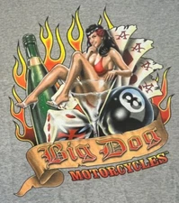 NEW BIG DOG MOTORCYCLES SHORT SLEEVE GRAY/BLACK SHIRT LADY IN GLASS 4 ACES 3XL