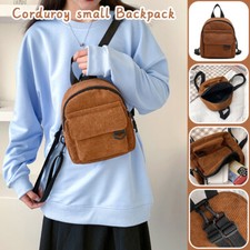 Mini Backpack Solid Color Corduroy Simple Casual Traveling Female's Schoolbag UK