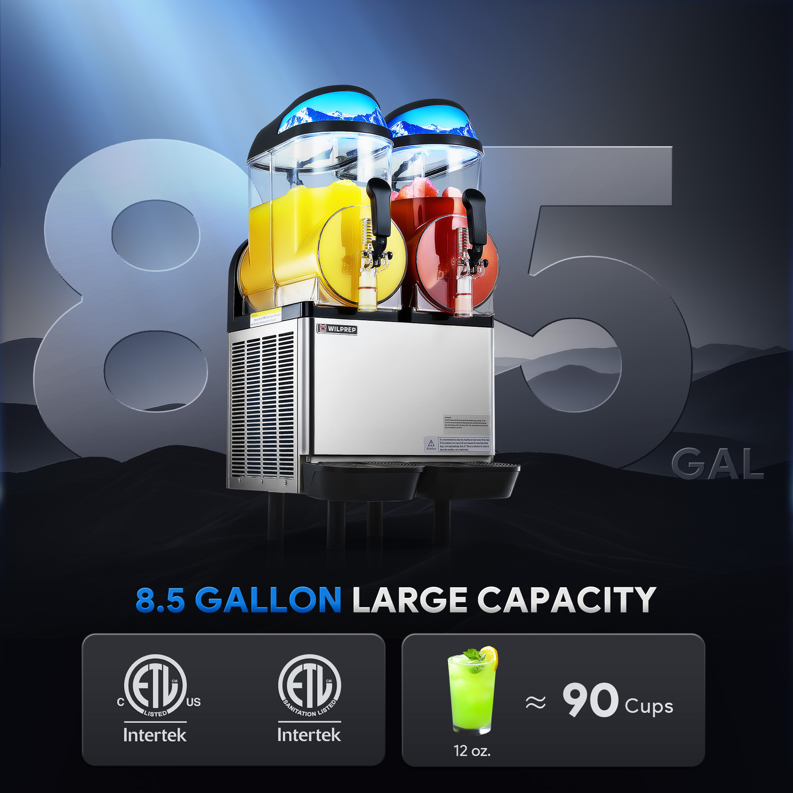 Wilprep Commercial 2/3 Tank 32/48L Frozen Drink Slushy Making Machine ETL Cert.