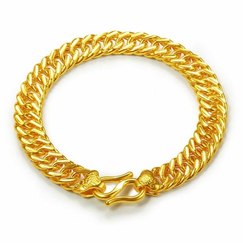 pure 999 24k yellow gold chain women men curb link bracelet