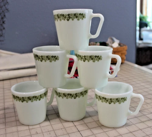 6 Vintage 1970s Pyrex Crazy Daisy Spring Blossom Coffee Tea Cup Mug USA D Handle